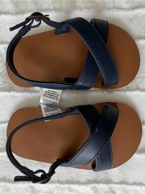 Janie and Jack Navy Brown Cross-Strap Toddler Sandals